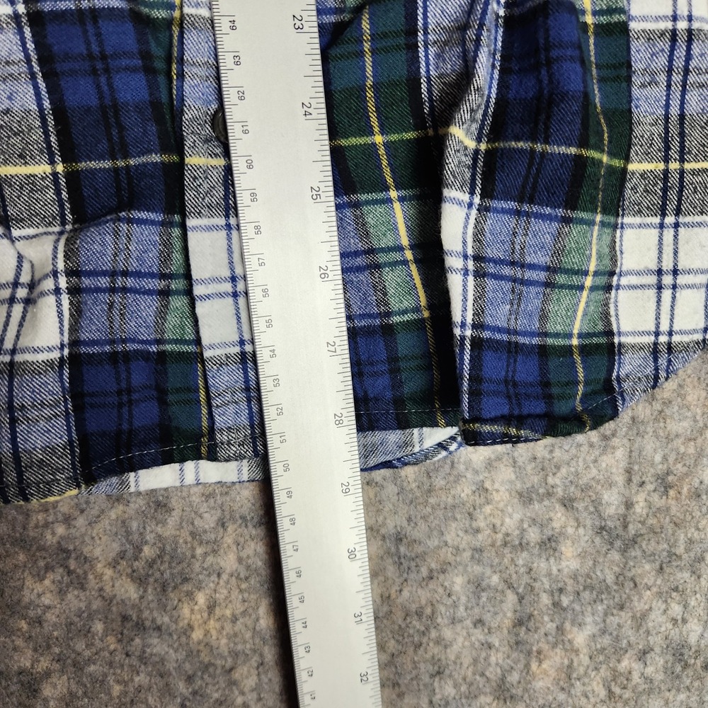 LL Bean Flannel Tunic Shirt Women M Blue Green Scotch Plaid Relaxed Fit Button - Picture 4 of 7